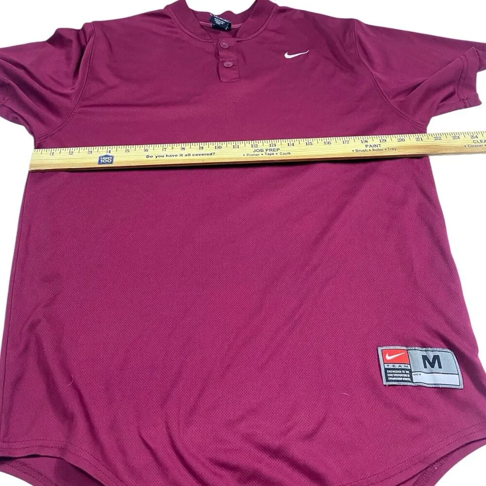 VTG Nike Team Henley Shirt Mens MED Maroon Short Sleeve Athletic Baseball Swoosh